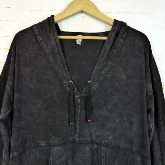 Free People Intimately Just Be Chill Romper Women XS Black Hooded Big Pockets - Picture 7 of 14